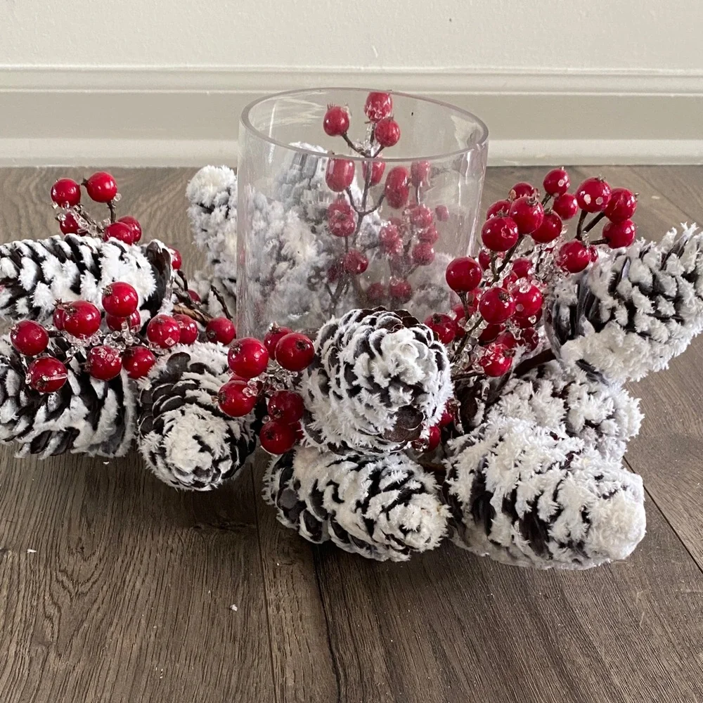 Festive Pinecone and Berry Candle Holder